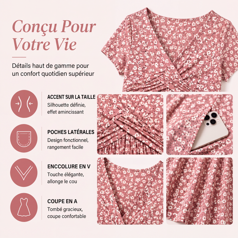 Robe élégante à col en V et imprimé floral pour femme