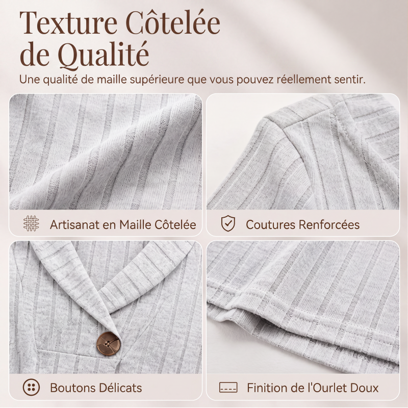 Haut décontracté pour femme en maille côtelée à col V