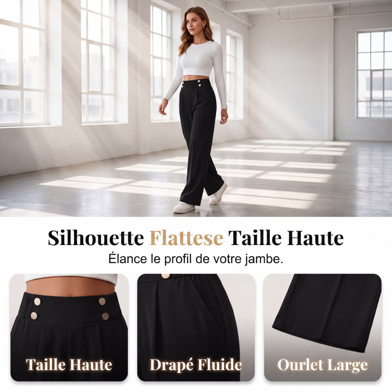 Pantalon taille haute large pour femmes
