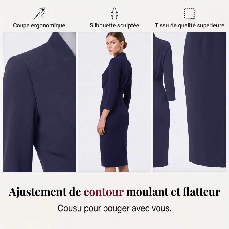Robe moulante élégante à col montant et col V