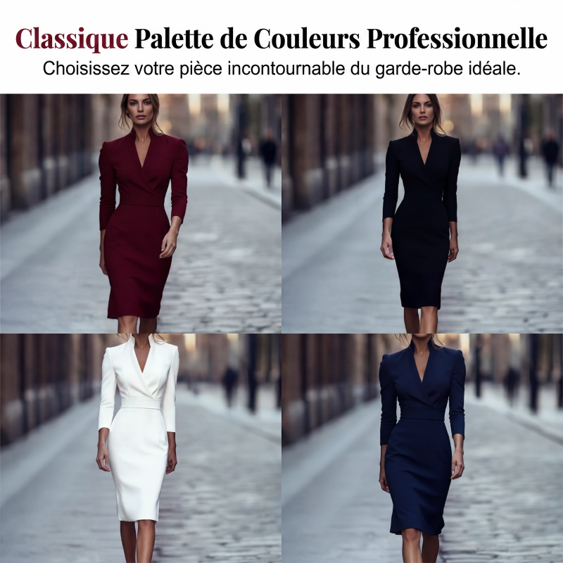Robe moulante élégante à col montant et col V