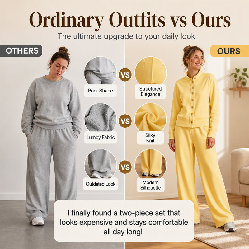 Ensemble pour femme composé d'un cardigan boutonné et d'un pantalon à jambes larges