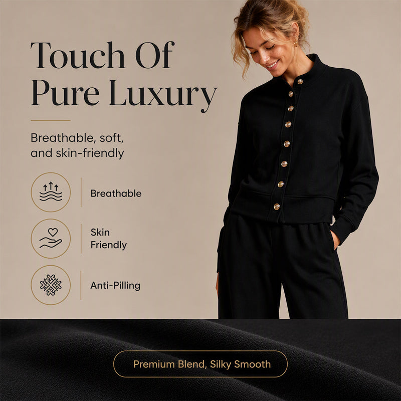 Ensemble pour femme composé d'un cardigan boutonné et d'un pantalon à jambes larges