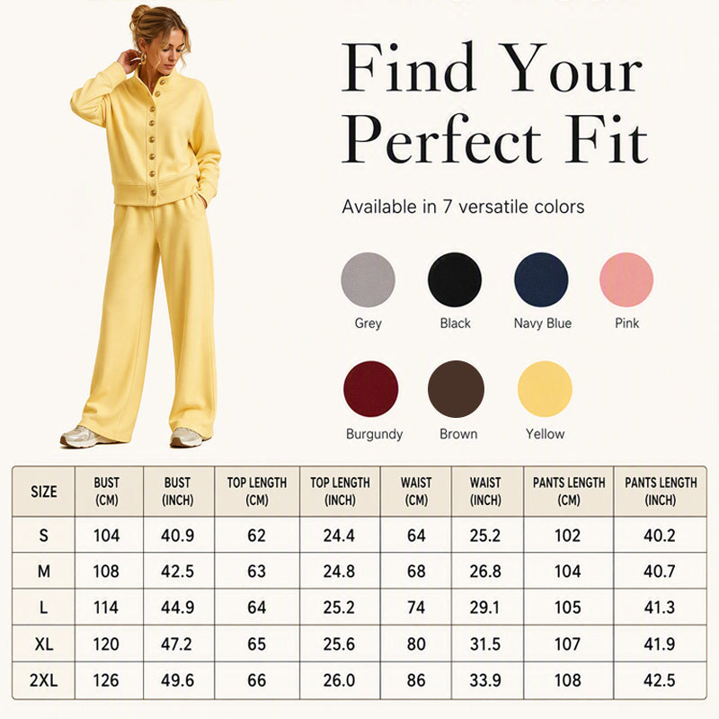 Ensemble pour femme composé d'un cardigan boutonné et d'un pantalon à jambes larges