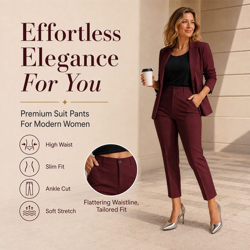 Pantalon de costume court à taille haute pour femme
