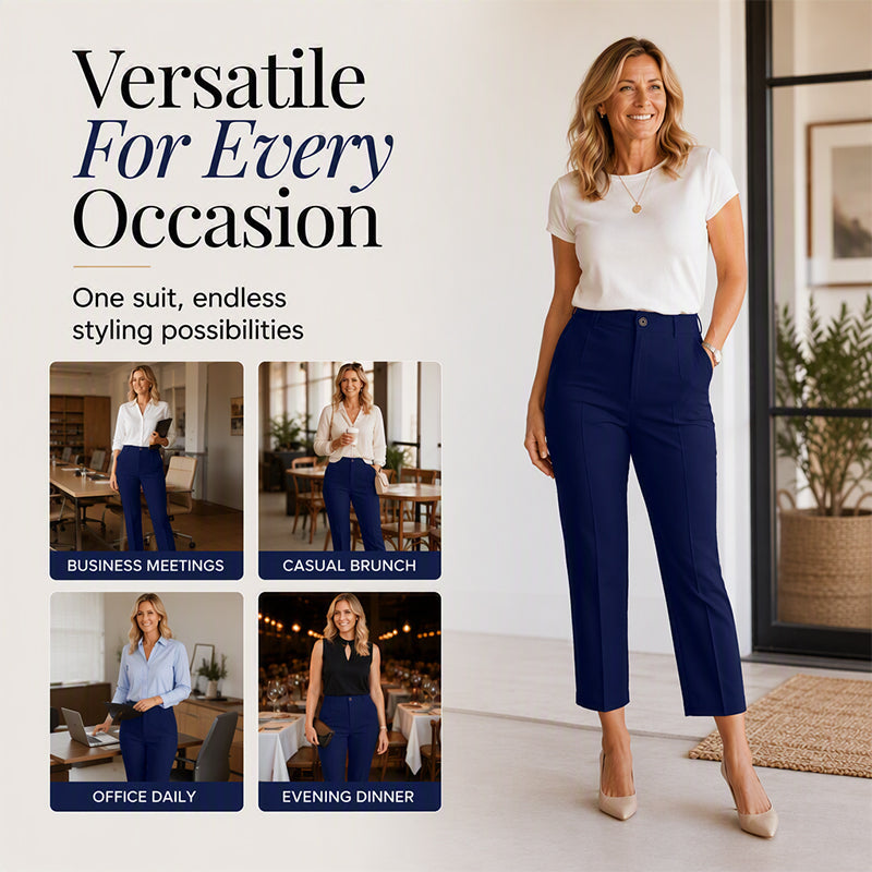 Pantalon de costume court à taille haute pour femme