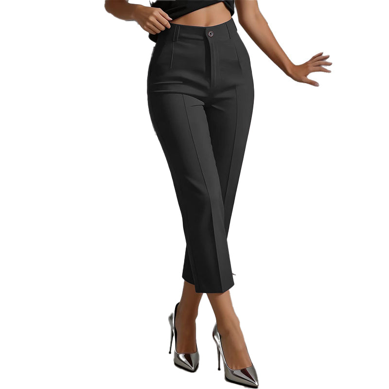 Pantalon de costume court à taille haute pour femme