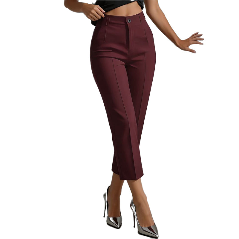 Pantalon de costume court à taille haute pour femme