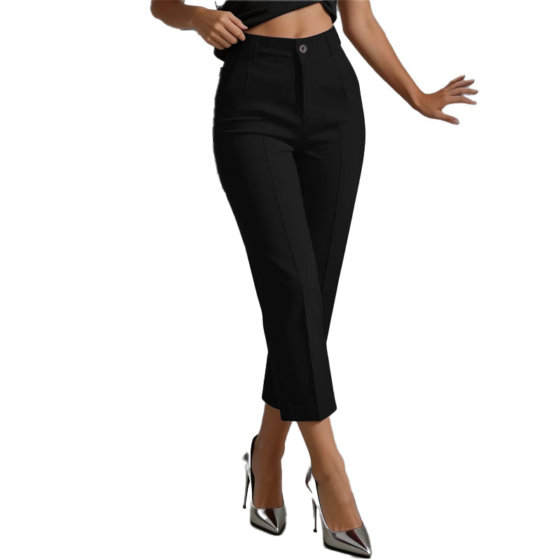 Pantalon de costume court à taille haute pour femme