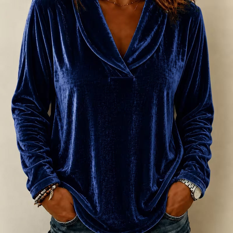 Haut élégant en velours à col en V pour femme