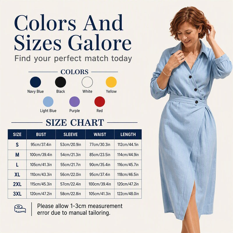 Robe-chemise midi pour femme, à revers et poches