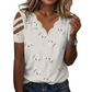 T-shirt pour femme à col en V festonné et imprimé cœurs