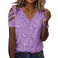 T-shirt pour femme à col en V festonné et imprimé cœurs