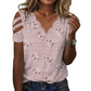 T-shirt pour femme à col en V festonné et imprimé cœurs