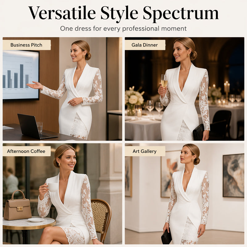 Robe moulante élégante à col en V et manches en dentelle pour femme