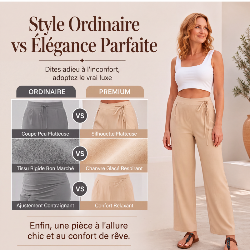 Pantalon droit taille haute avec cordon de serrage pour femme
