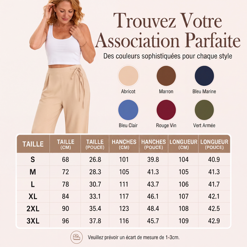 Pantalon droit taille haute avec cordon de serrage pour femme