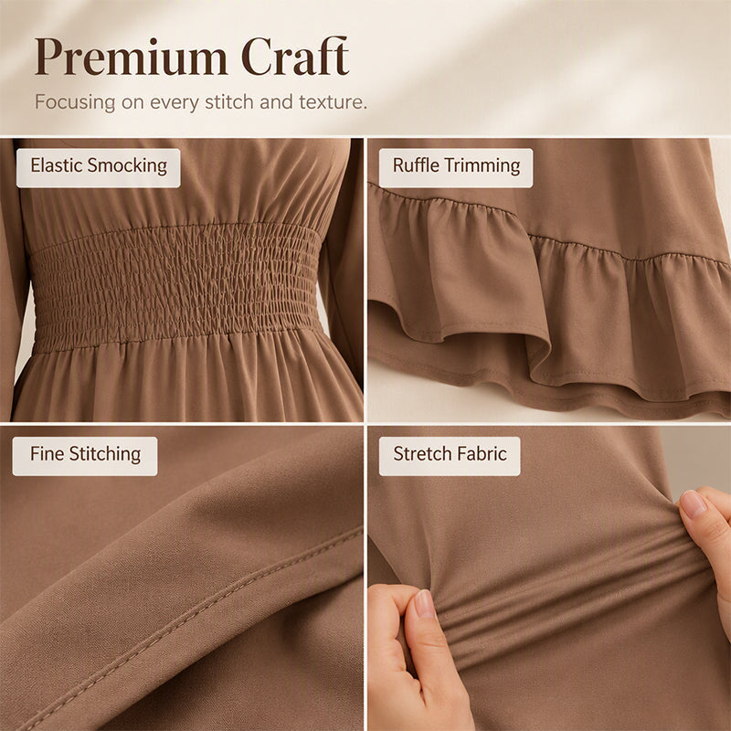 ⌛Offre à durée limitée - Robe A-line à encolure carrée et smocks pour femme