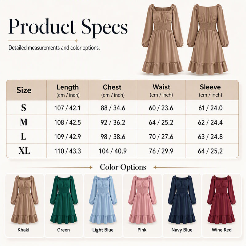 ⌛Offre à durée limitée - Robe A-line à encolure carrée et smocks pour femme