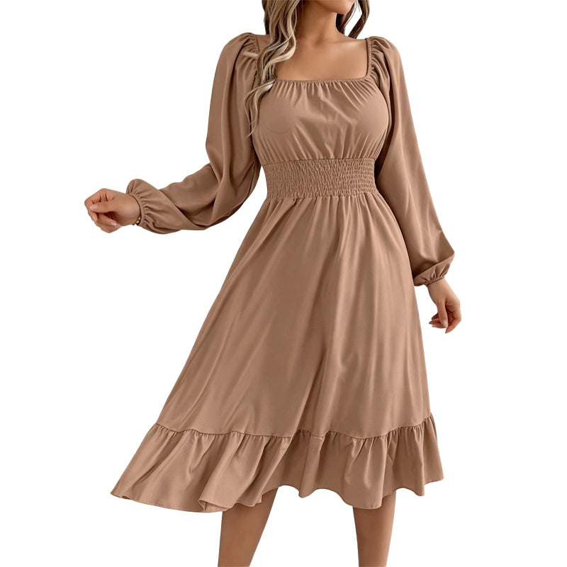 ⌛Offre à durée limitée - Robe A-line à encolure carrée et smocks pour femme
