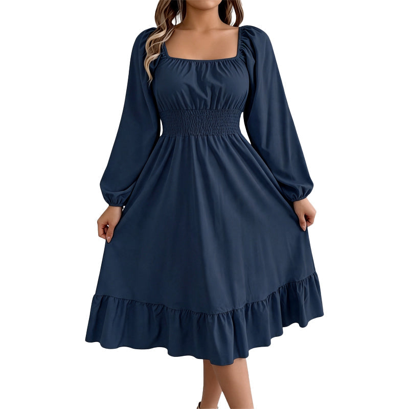 ⌛Offre à durée limitée - Robe A-line à encolure carrée et smocks pour femme