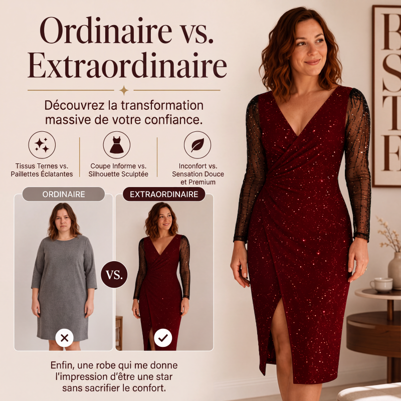 Robe moulante pailletée pour femme avec manches en résille