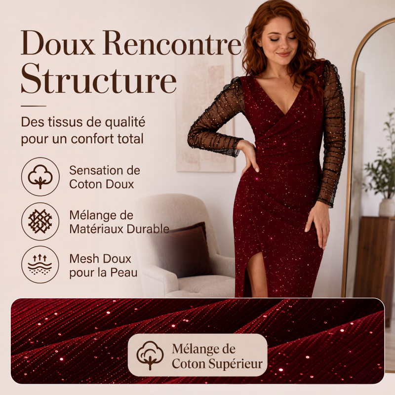Robe moulante pailletée pour femme avec manches en résille
