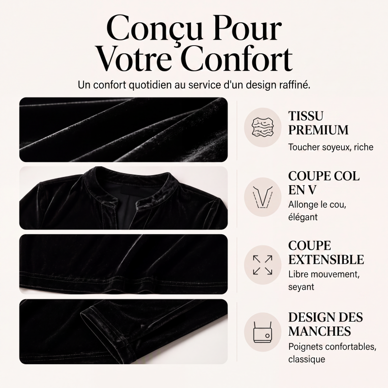 Haut élégant en velours à col V pour femme