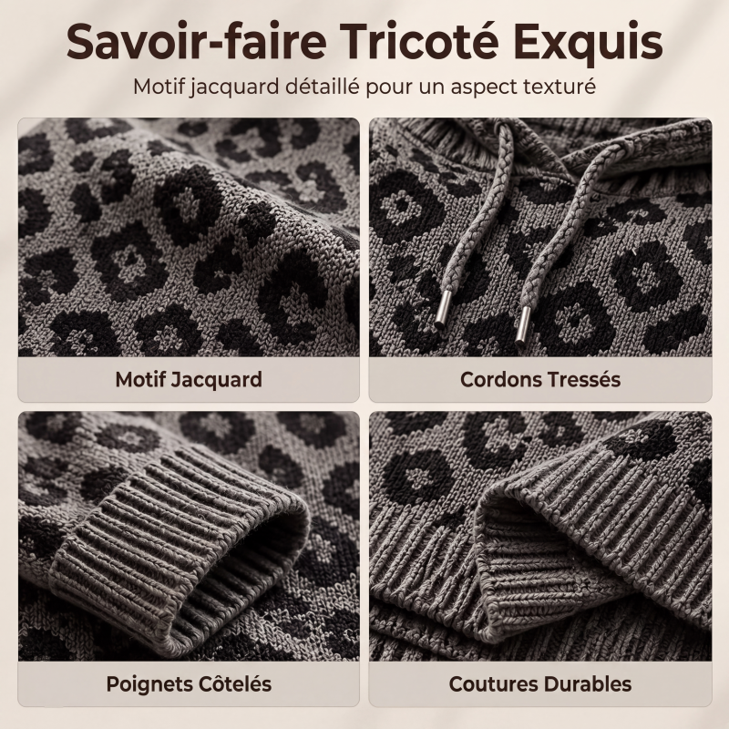 Hoodie en maille à imprimé léopard pour femme