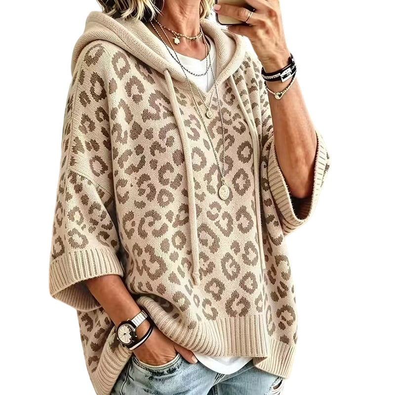 Hoodie en maille à imprimé léopard pour femme