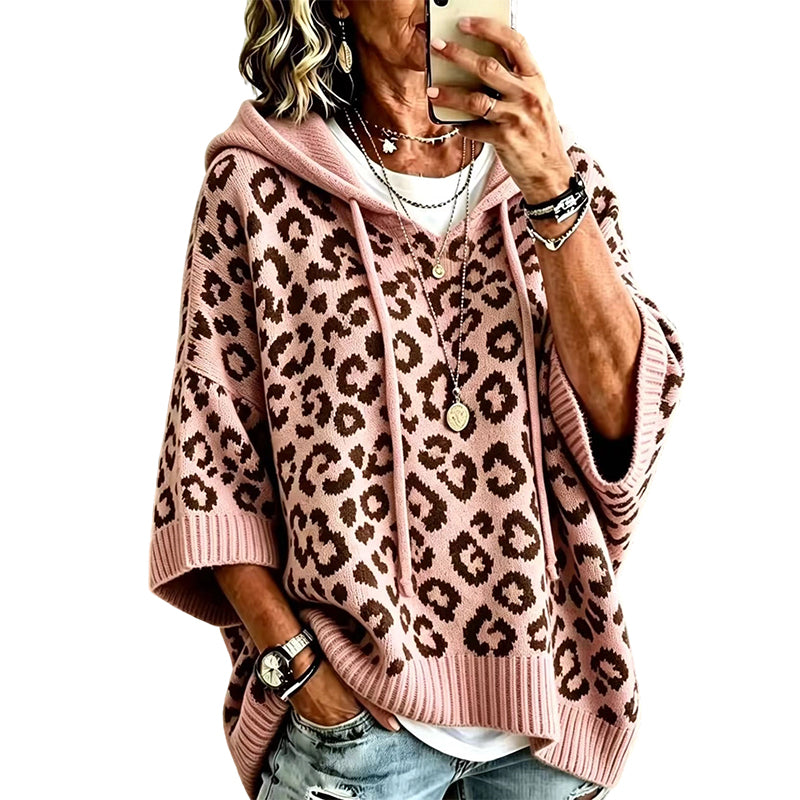 Hoodie en maille à imprimé léopard pour femme