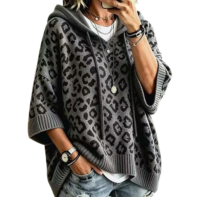 Hoodie en maille à imprimé léopard pour femme