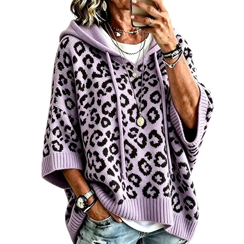 Hoodie en maille à imprimé léopard pour femme