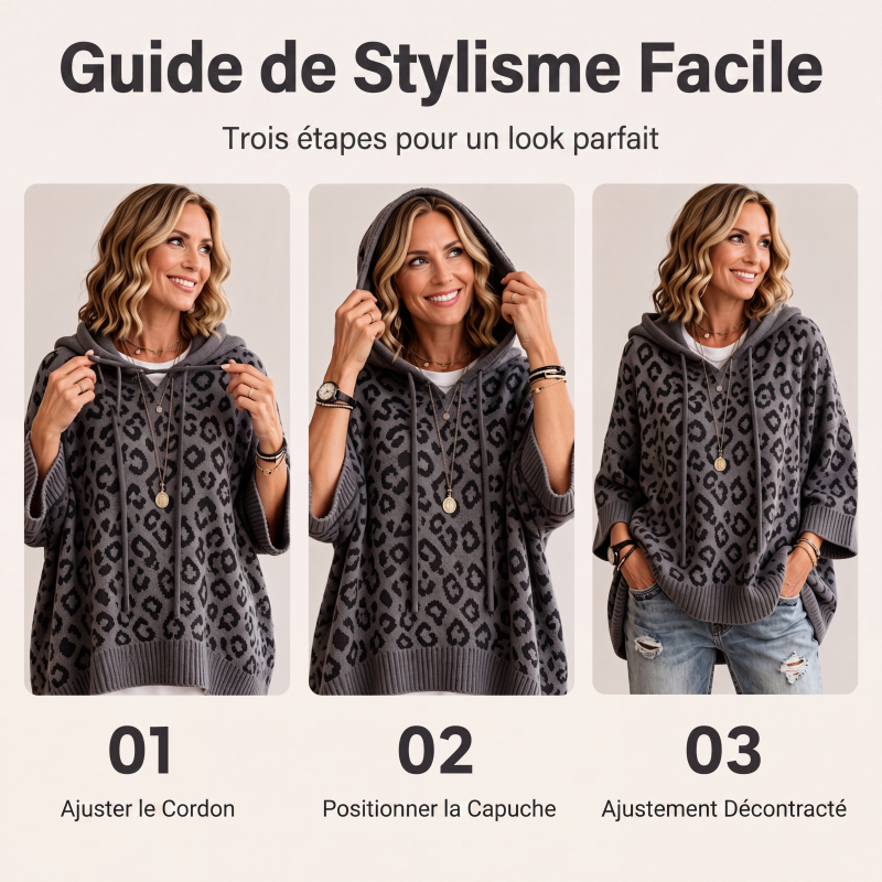 Hoodie en maille à imprimé léopard pour femme