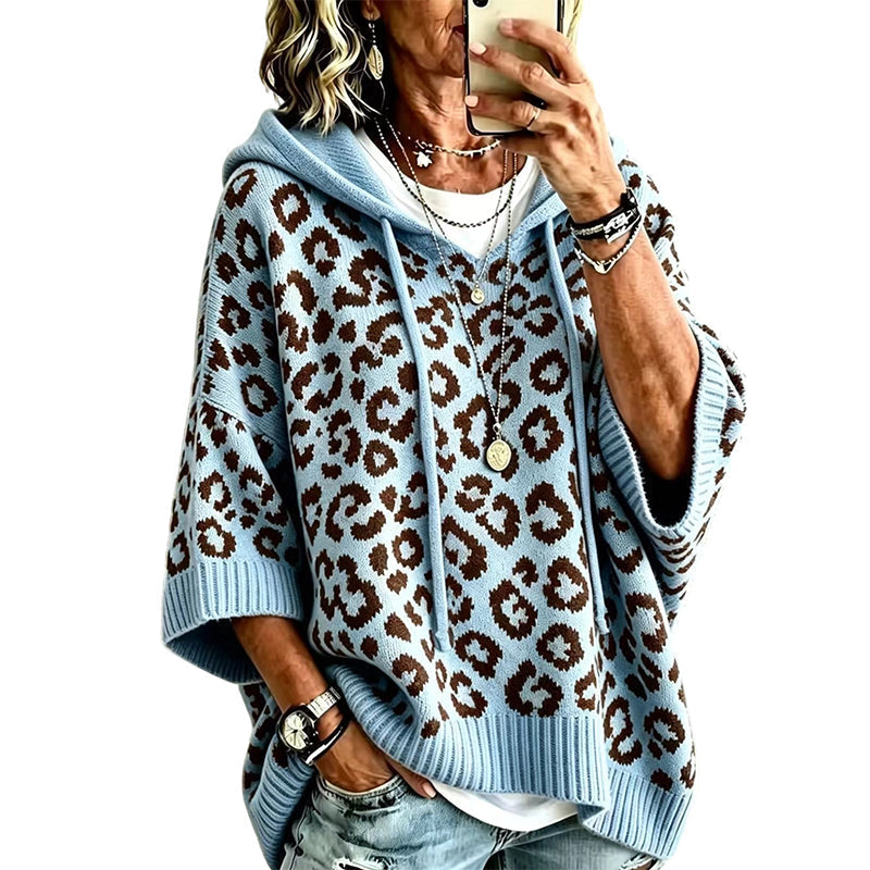 Hoodie en maille à imprimé léopard pour femme