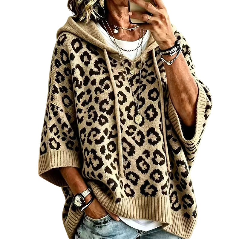 Hoodie en maille à imprimé léopard pour femme