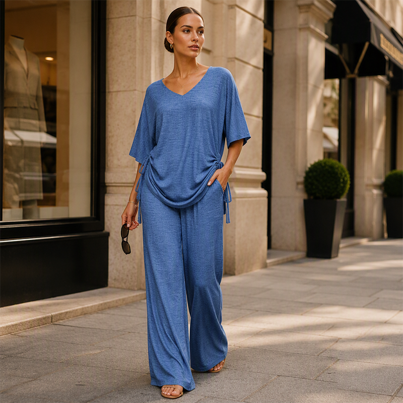 ✨Promotion exceptionnelle : 50 % de réduction 🔥Ensemble décontracté pour femme : haut à col V et pantalon large