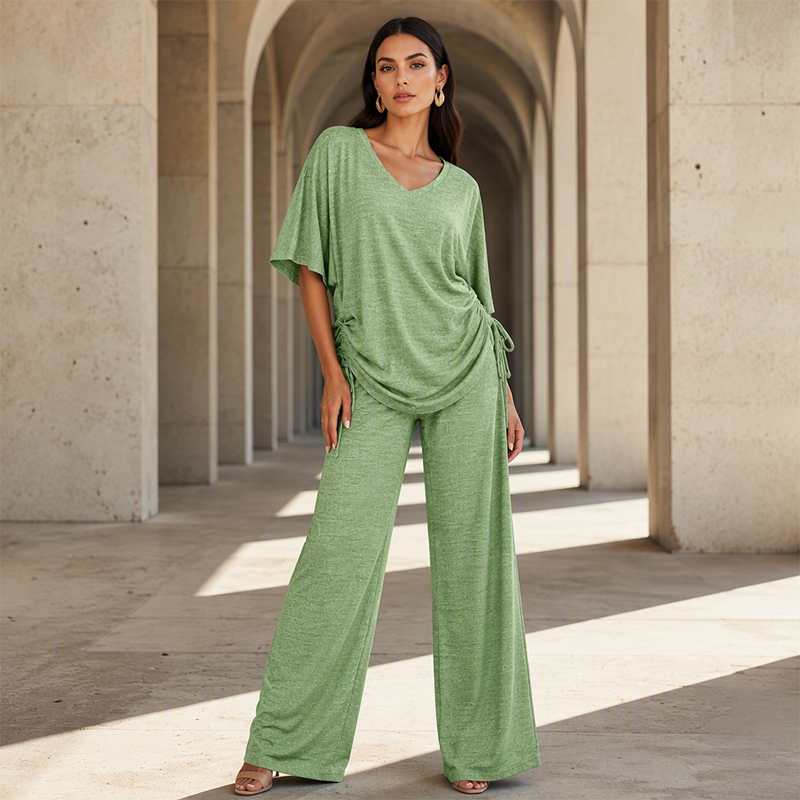 ✨Promotion exceptionnelle : 50 % de réduction 🔥Ensemble décontracté pour femme : haut à col V et pantalon large