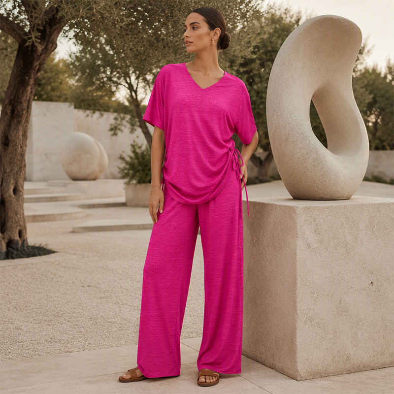 ✨Promotion exceptionnelle : 50 % de réduction 🔥Ensemble décontracté pour femme : haut à col V et pantalon large