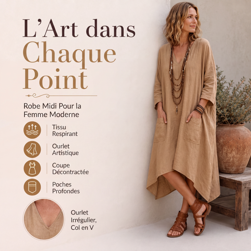 Robe asymétrique ample à col V pour femme