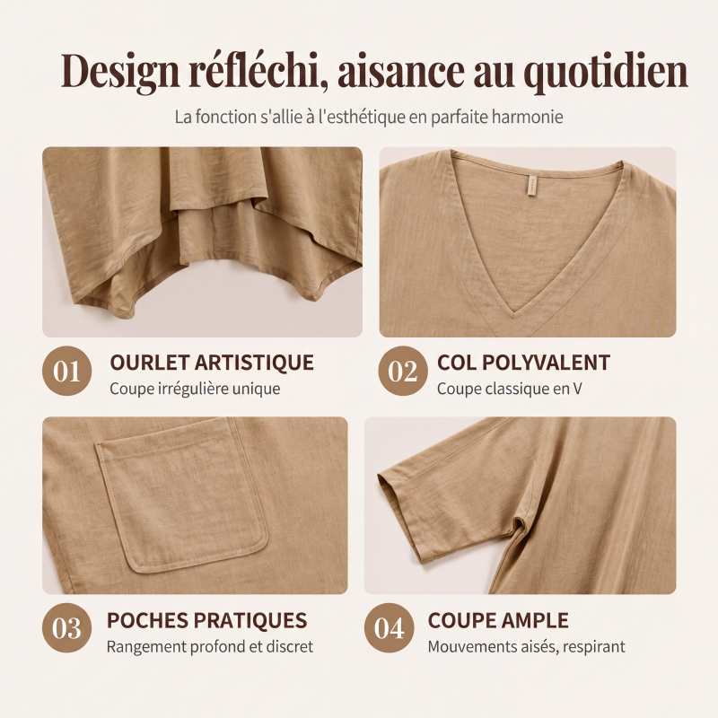 Robe asymétrique ample à col V pour femme