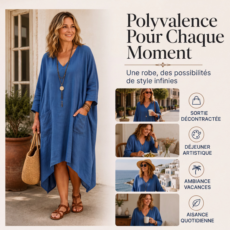 Robe asymétrique ample à col V pour femme