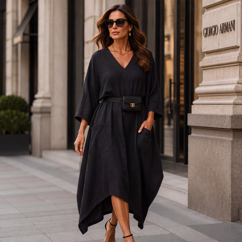 Robe asymétrique ample à col V pour femme