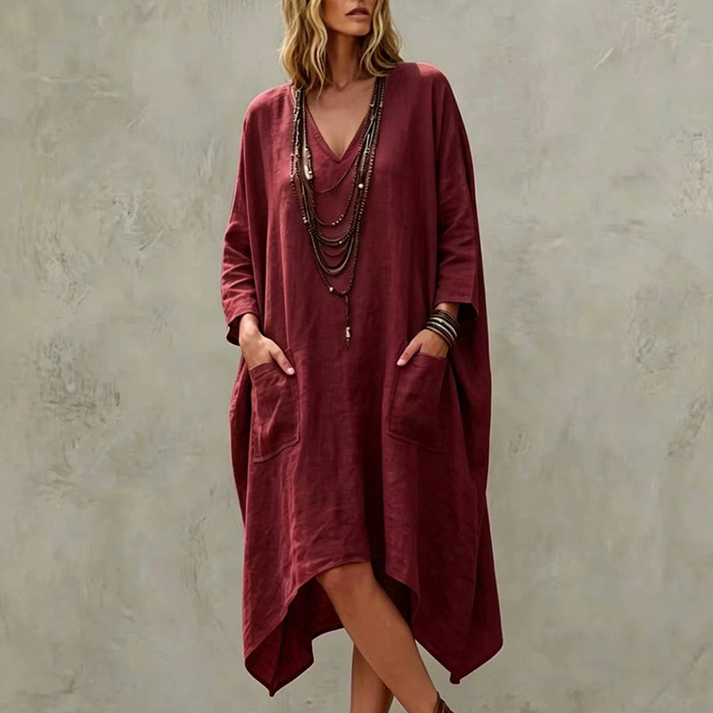 Robe asymétrique ample à col V pour femme