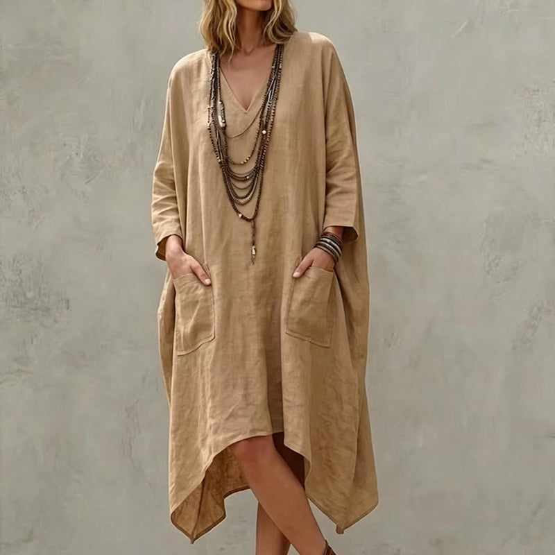 Robe asymétrique ample à col V pour femme