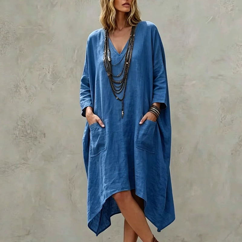 Robe asymétrique ample à col V pour femme