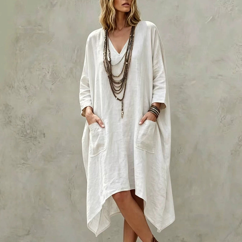 Robe asymétrique ample à col V pour femme