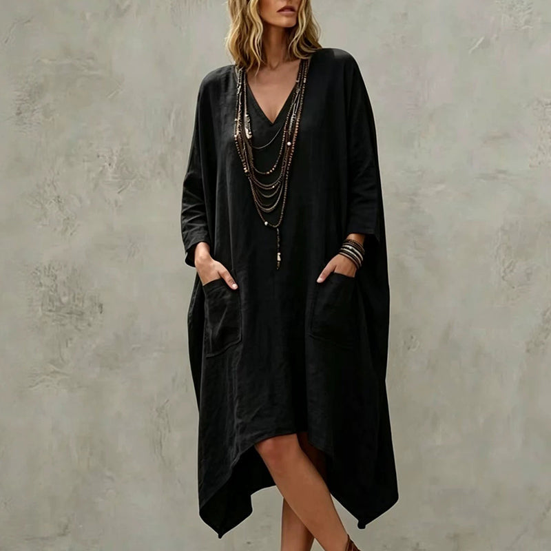 Robe asymétrique ample à col V pour femme