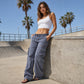 Pantalon cargo vintage à jambes larges pour femme