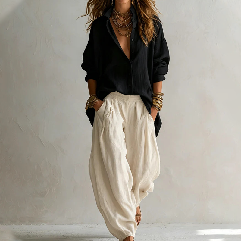 Ensemble chemise ample et pantalon fluide pour femme